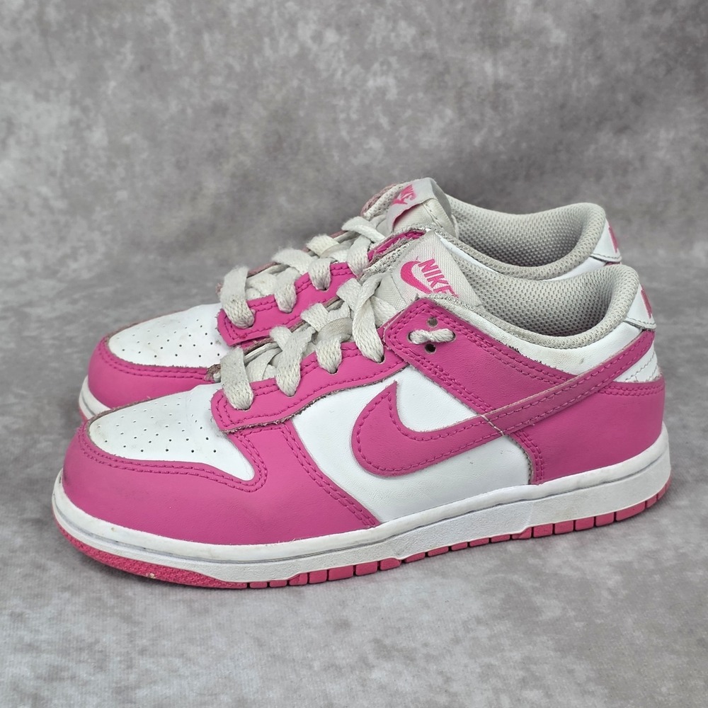 Nike Dunk Low Laser Fuchsia Pre School Sneakers Size 13C Pink White FB9108-102